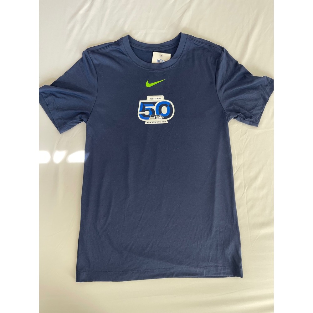 Nike Seattle Seahawks 50th Anniversary Dri-FIT T-Shirt Mens Small Navy Blue NFL